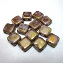 6mm Two Hole Czech Mate Luster Opaque Gold/Smoke Topaz
